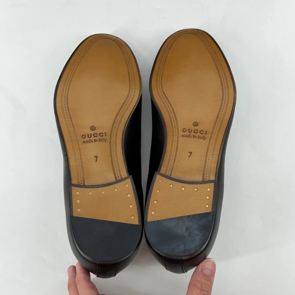 Gucci Mens Real Betis GG Monogram Horsebit Loafers Black Leather Size 7